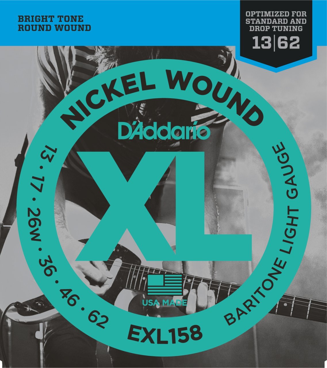 DADDARIO EXL158 ELEKTRO GİTAR TEL SETİ, XL, 13-62, 3RD NICKEL WOUND, BARITONE LIGHT GAUGE, OPTIMIZED FOR STANDARD AND DROP TUNING, BRIGHT TONE, ROUND WOUND