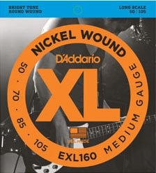 DADDARIO EXL160 BAS GİTAR TEL SETİ, XL, 50-105, LONG SCALE, NICKEL WOUND BASS, MEDIUM GAUGE, BRIGHT TONE, ROUND WOUND