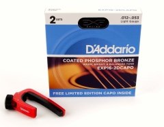 DADDARIO EXP16-2D CAPO ( 2 SET + CAPO HEDİYE) AKUSTİK GİTAR TEL SETİ, 12-53