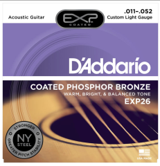 DADDARIO EXP26 AKUSTİK GİTAR TEL SETİ, 11-52, COATED PHOSPHOR BRONZE, CUSTOM LIGHT GAUGE, WARM, BRIGHT & BALANCED TONE