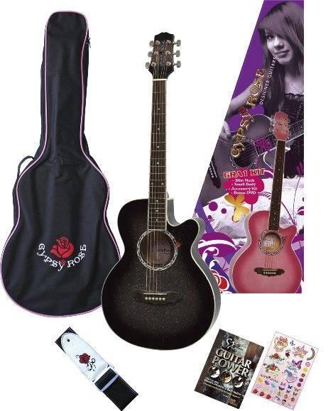 VALENCIA AKUSTİK GİTAR GYPSY ROSE SET (GIGBAG, STRAP, STICKERS, DVD), SİYAH