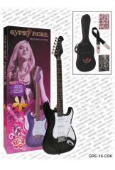 VALENCIA ELEKTRO GİTAR GYPSY ROSE SET (GIGBAG, STRAP, STICKERS, DVD), SİYAH, (2 SES, 1 TON, 5 YÖNLÜ SVİÇ)