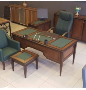 Gora Makam Yönetici Doğal Ahşap Koltuklu Ofis Masa Takımı