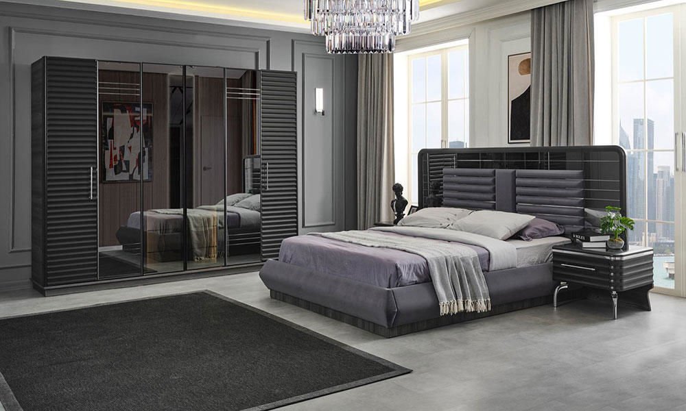 Asel Antrasit Modern Bazalı Yatak Odası Takımı