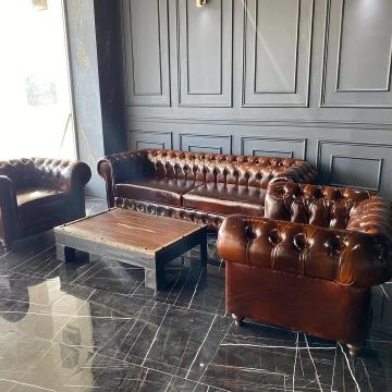 Vip Makam Chester Oturma Grubu Kaliteli Parlak Derili