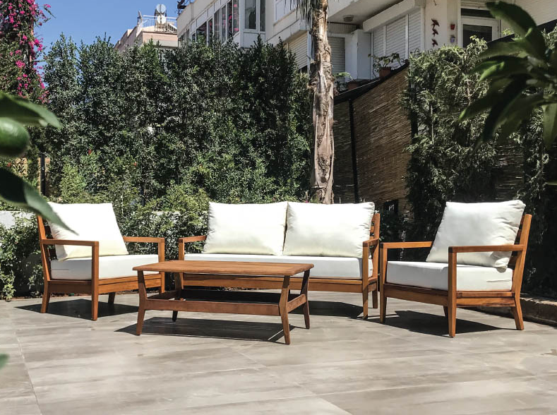 Las Vegas Meşe Sofa Garden Bahçe Balkon Takımı 2-1-1