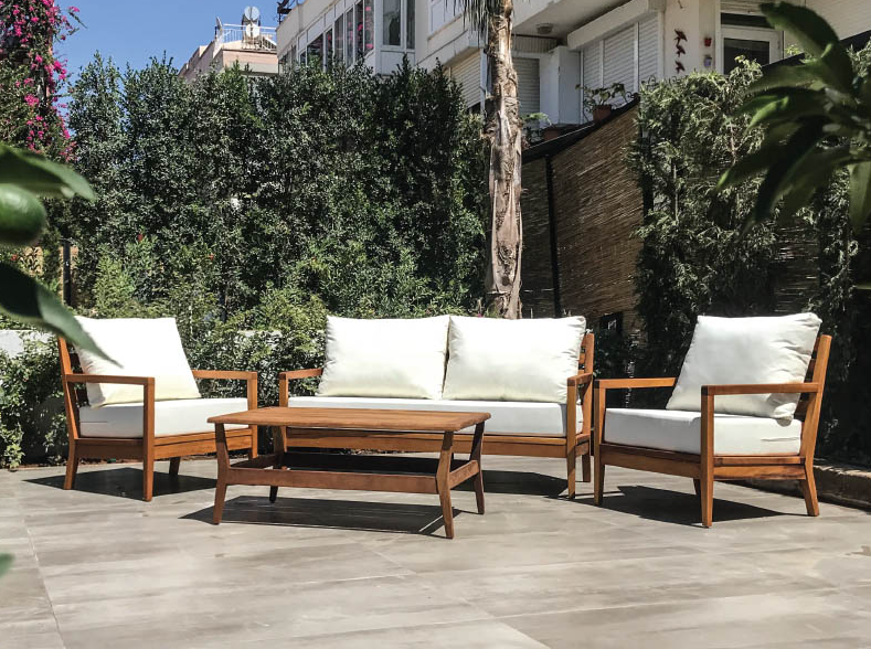 Las Vegas İroko Teak Sofa Garden Bahçe Balkon Takımı 2-1-1