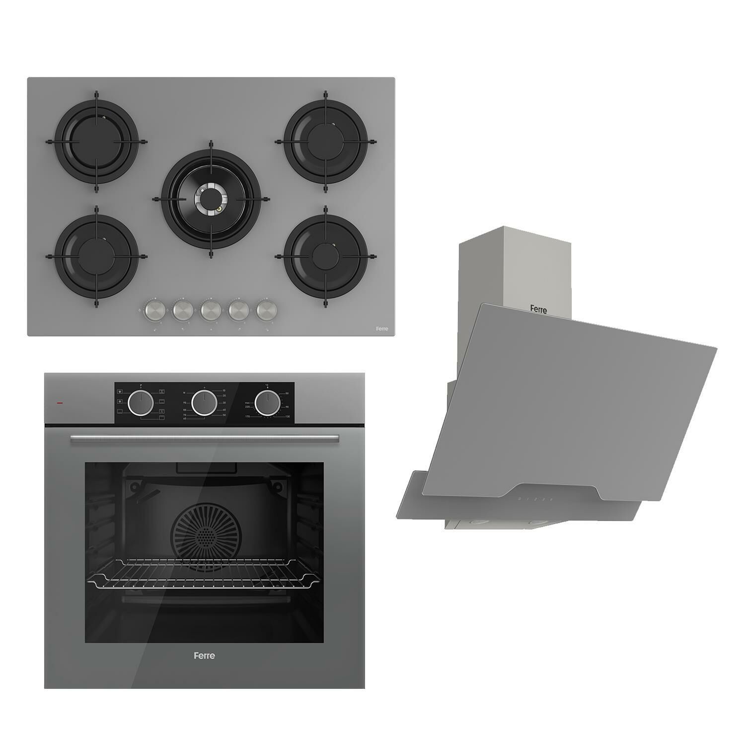 Ferre Flowart Basic Serisi Gri Ankastre Set (rs038+ Xe62cpr + D065 )