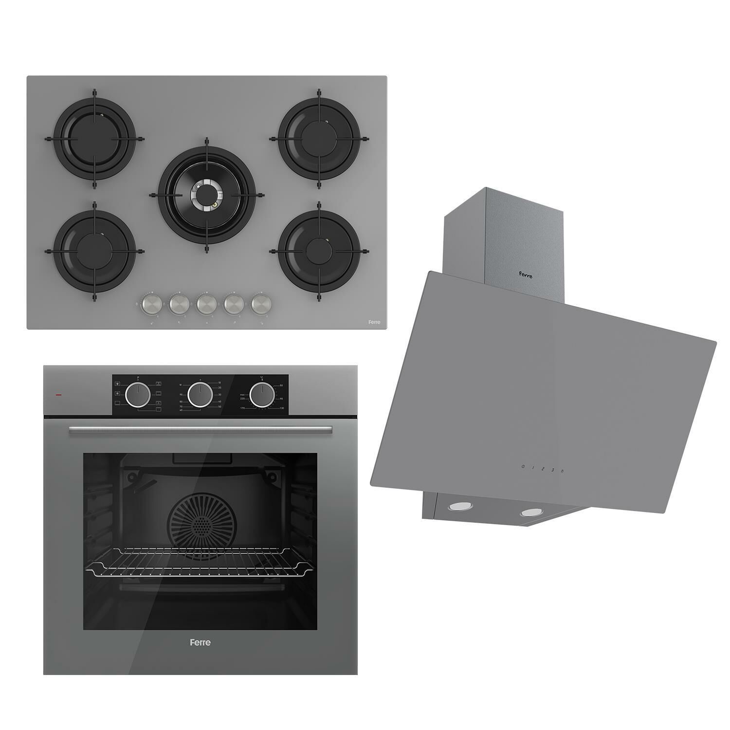 Ferre Flowart Basic Serisi Gri Ankastre Set (rs038+ Xe62cpr + D079 )