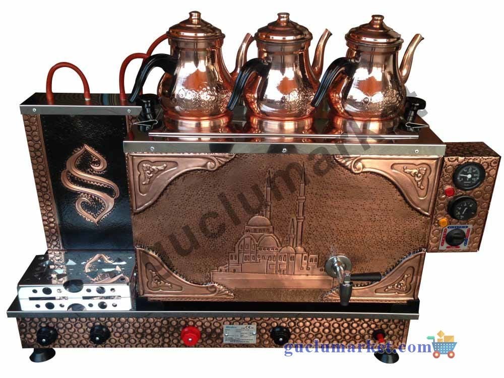 3 demlikli Bakır Çay Kazanı