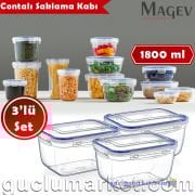 3'lü Saklama Kabı Seti Dikdörtgen - 1800 ml. Contalı Buzdolabı Düzenleyici