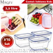 3'lü Contalı Saklama Kabı Seti - 2300 ml. Dikdörtgen Buzdolabı Düzenleyici