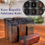 12'li Şeffaf Saklama Kabı Seti - Renkli Etiketli Kare Bakliyat Organizeri 1,75 Litre