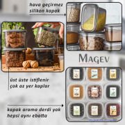 6'lı Şeffaf Saklama Kabı Seti - Şeffaf Etiketli Kare Bakliyat Organizeri 1,75 Litre
