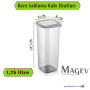 6'lı Şeffaf Saklama Kabı Seti - Şeffaf Etiketli Kare Bakliyat Organizeri 1,75 Litre