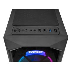 Everest Flat Glass 4x12cm Rainbow Fan Tempered Camlı Bilgisayar Kasası PSU Yok