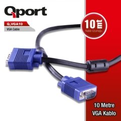 Qport Q-Vga10 15 Pin Fitreli 10 Metre Vga Kablo