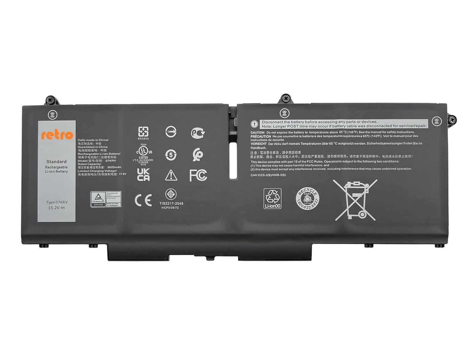 RETRO Dell Latitude 5530, 07KRV Notebook Bataryası - Ver.1 - 4 Cell