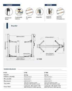 U-T40E UNITE 2 SÜTUNLU LIFT 4 TON ELEKTRIKLI KILITLEME 380V  (TEK SUTUN)