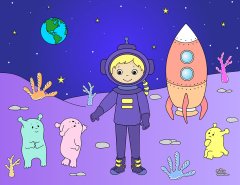 Mor Astronot ve Uzay Sayılarla Boyama Seti