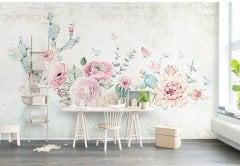 Çiçek Desenli  Duvar Kağıdı  -PK10249422