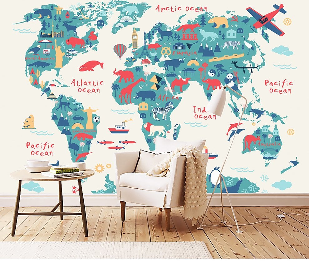 Çocuk Odası Dünya Haritası Duvar Kağıdı  - PK10319124