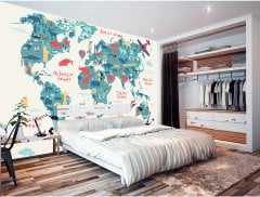 Çocuk Odası Dünya Haritası Duvar Kağıdı  - PK10319124