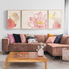 Dekoratif Çiçek Desenli Çerçeveli Ahşap Tablo Seti