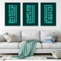 Sübhanallah Elhamdülillah Allahu Ekber Kufi Hat İle Yazılı Kanvas Tablo