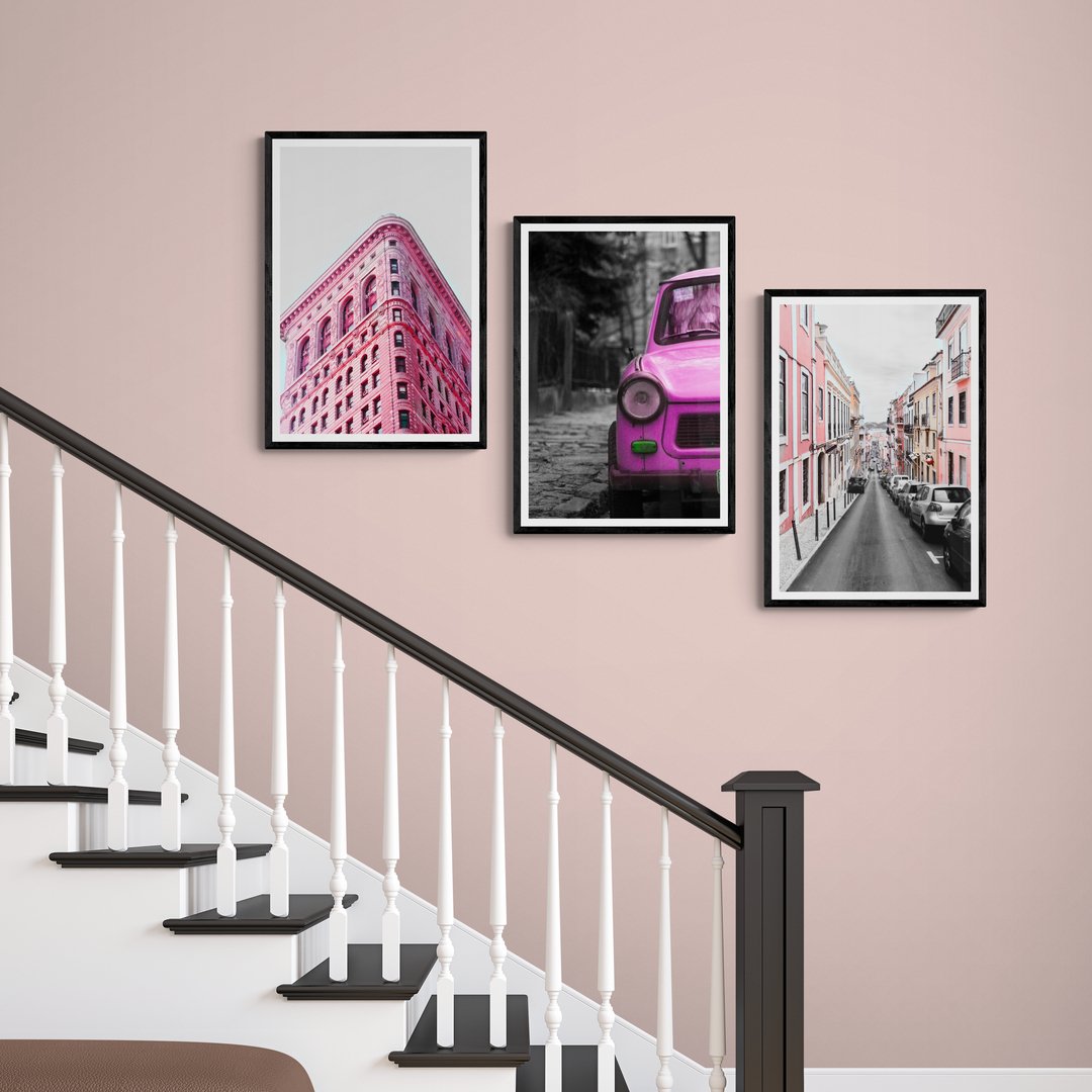 Ahşap Çerçeveli Tablo Seti Pembe