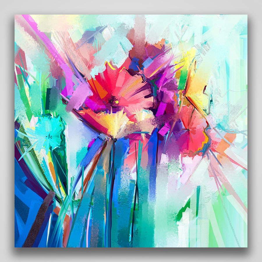 Renkli Yağlıboya Çiçek  Kanvas Tabo