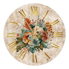 Duvar Saati - Cam Duvar Saati Çiçek Desenli 36x36 cm
