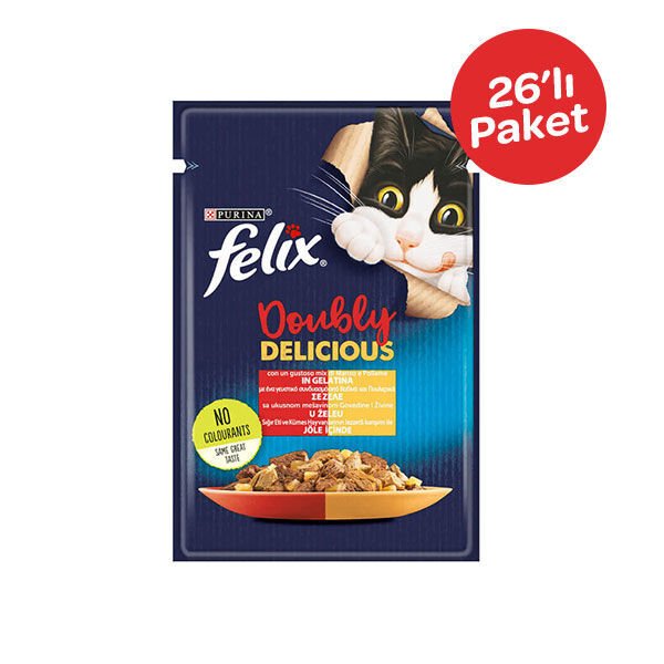 Felix Çifte Lezzet Sığır Etli ve Tavuklu Yaş Kedi Maması 85 gr x 26 Adet