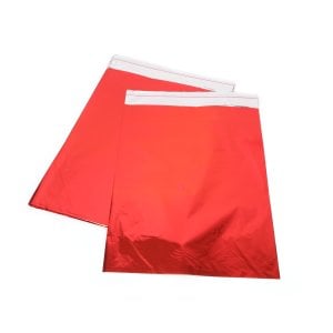 Ağzı Bantlı Metalize Hediye Paketi Kırmızı 25x35cm (50'li)