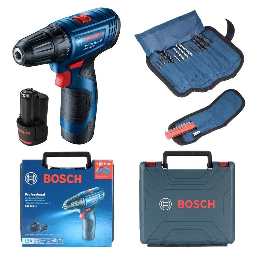 Bosch GSR 120-Li 2 Ah Çift Akülü Vidalama ve 23 Parça Uç Seti 06019G8002