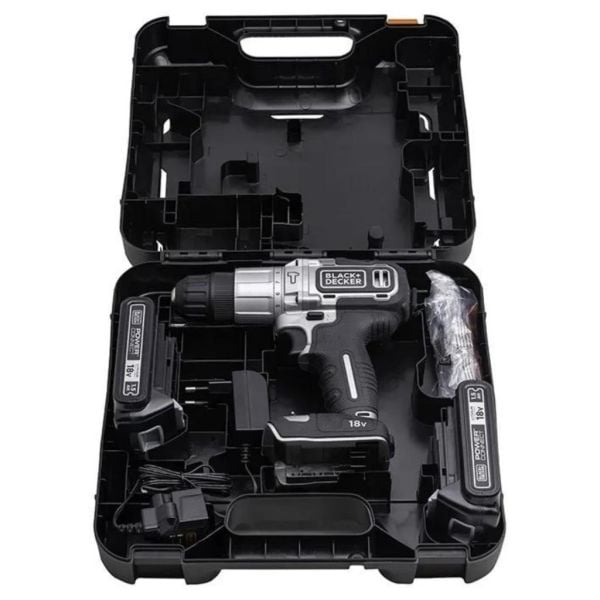 Black&Decker Silver Çift Akülü Darbeli Matkap Seti 18V 2x1.5 Amper BDCHD18SC2K-QW