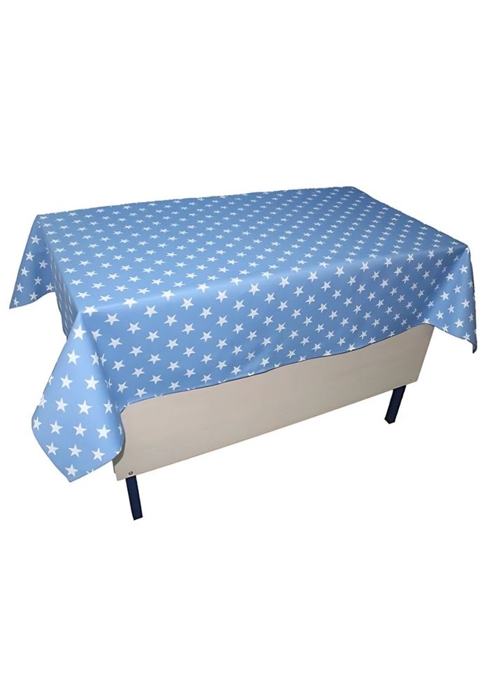 Yıldız Desenli Öğretmen Masa Örtüsü Mavi (Pamuklu-Düz)