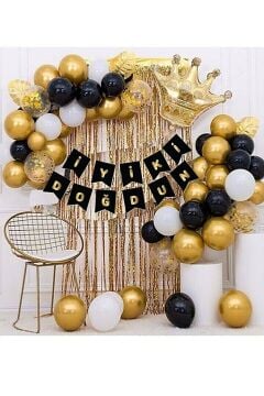 Kral Taçlı Balon Zinciri Doğum Günü Seti İyi Ki Doğdun Bannerli Doğum Günü Set