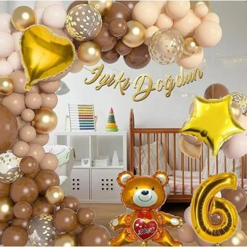 Ayıcıklı Lüks Kahverengi Doğum Günü Süsü Doğum Günü Parti Balon Seti