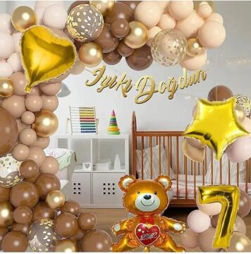 Ayıcıklı Lüks Kahverengi Doğum Günü Süsü Doğum Günü Parti Balon Seti