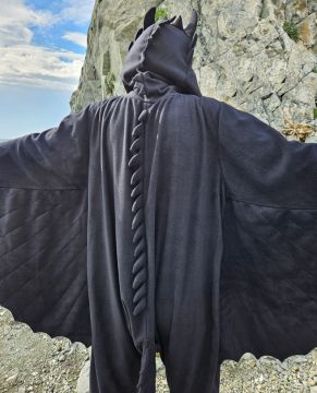 Dişsiz Ejderha Kostümü Yetişkin | Siyah Ejderha Pijama Tulum Kostüm