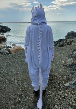 Işığın Öfkesi Ejderha Kostümü Yetişkin | Beyaz Ejderha Pijama Tulum Kostüm