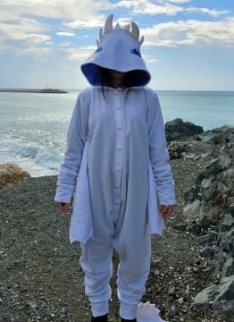 Işığın Öfkesi Ejderha Kostümü Yetişkin | Beyaz Ejderha Pijama Tulum Kostüm
