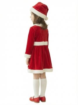 Kadife Kumaş Fiyonklu Noel Anne Kostümü
