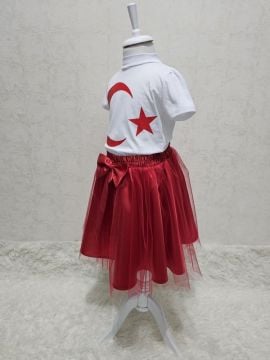 Ay Yıldızlı Tişört Kırmızı Tütü Etek Takım