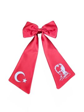 Ay Yıldız Atatürk Baskılı Fiyonklu Kırmızı Saç Tokası