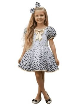 Siyah Puantiyeli Tüllü Beyaz Elbise