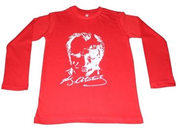 Atatürk Baskılı Tişört Uzun Kollu 4-5 Yaş - Beyaz