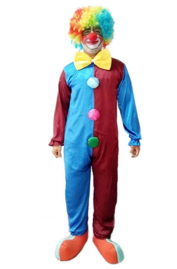 Palyaço Kostümü Yetişkin Model-1 L Beden - Bordo - Mavi