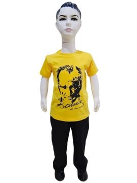 Atatürk Baskılı Sarı Tişört Siyah Pantolon Takım